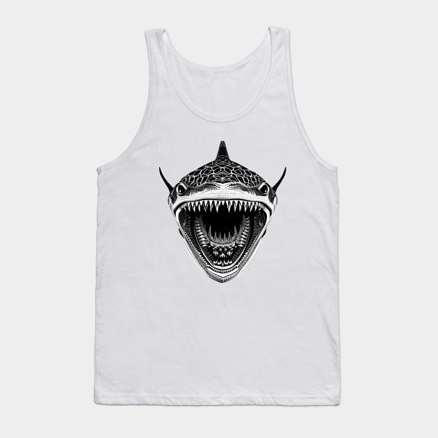 Front-Facing Shark With Wide Open Mouth For Shark Enthusiast Tank Top by Styloutfit